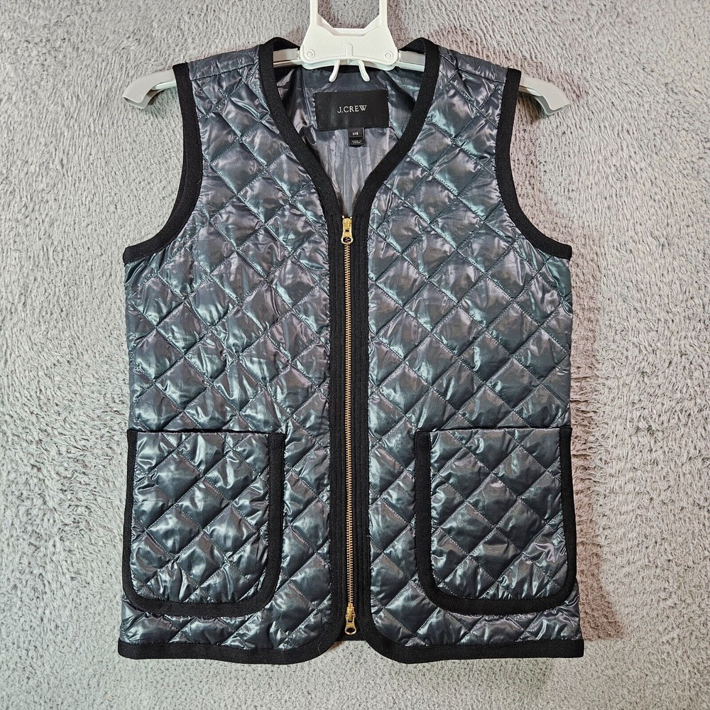 J‎ Crew Puffer Vest Women XXS Black Trim Dark Gray
